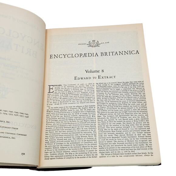 1959 Edition Encyclopedia Britannica Vtg HC Volume 8 EDWA to EXTRACT Educational - Picture 7 of 10